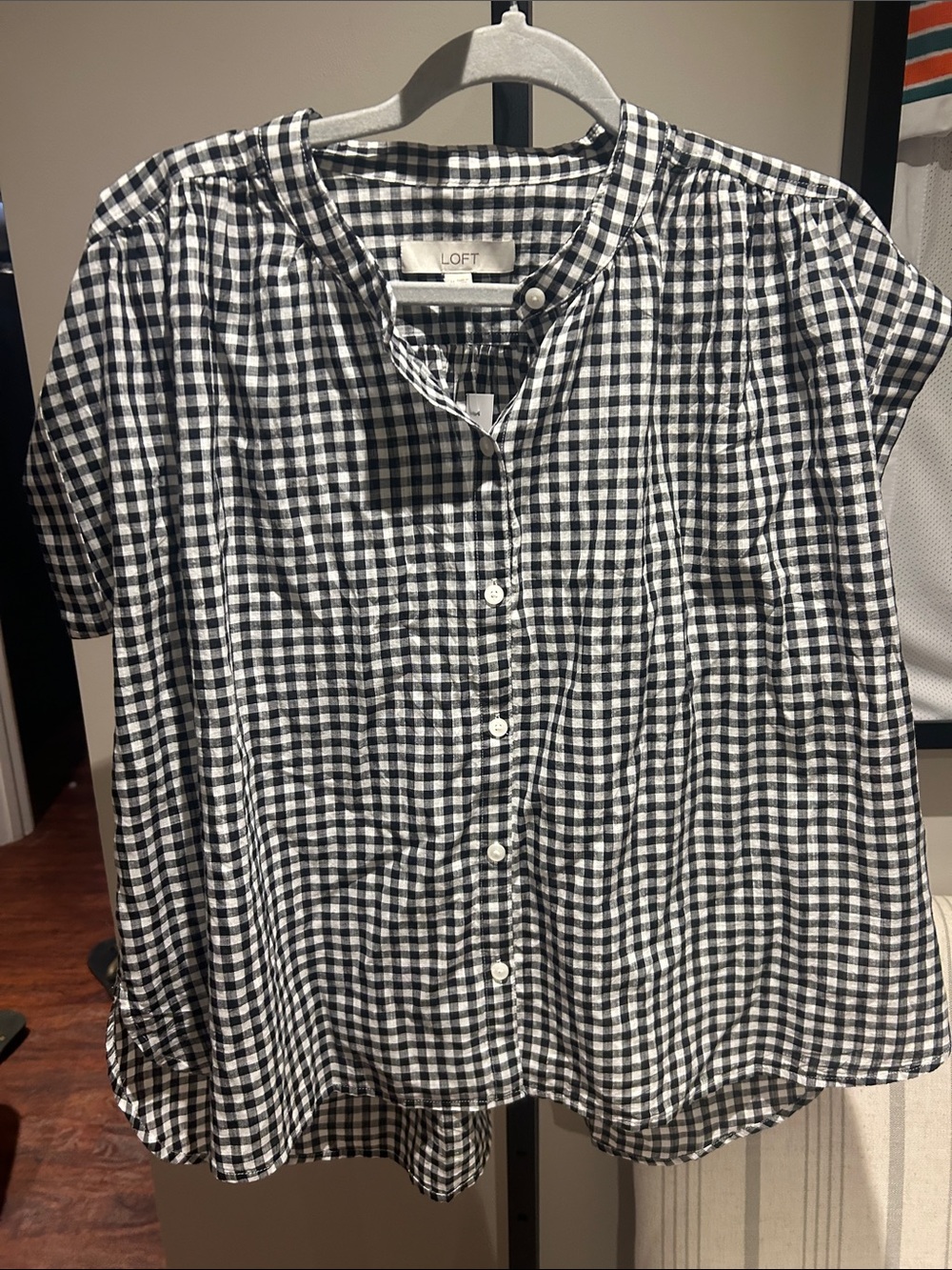 LOFT Black & White Gingham Button-Down Top